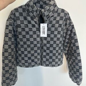 12th Tribe Black and Gray Checkered Puffer Jacket